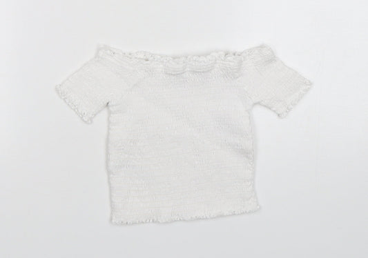 Primark Girls White Cotton Basic T-Shirt Size 4-5 Years Boat Neck Pullover