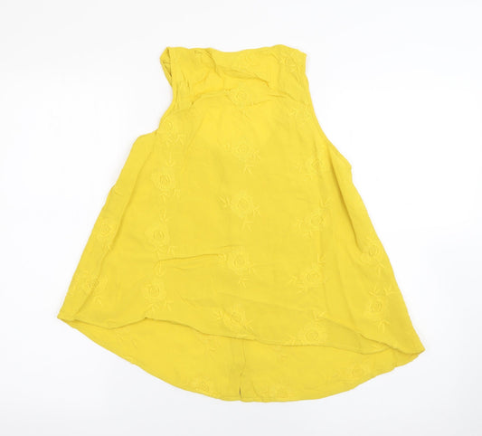 River Island Womens Yellow Viscose Basic Tank Size 8 Scoop Neck - Floral Embroidery