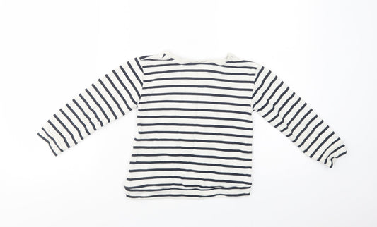 H&M Girls White Striped Cotton Pullover Sweatshirt Size 4-5 Years Pullover - Boat