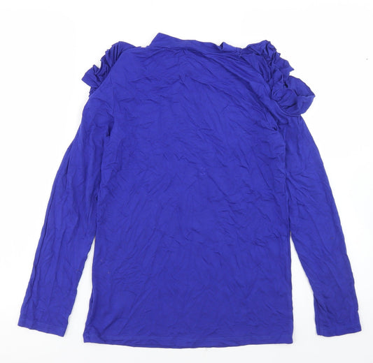 Marks and Spencer Girls Blue Viscose Basic T-Shirt Size 12-13 Years Round Neck - Cold Shoulder