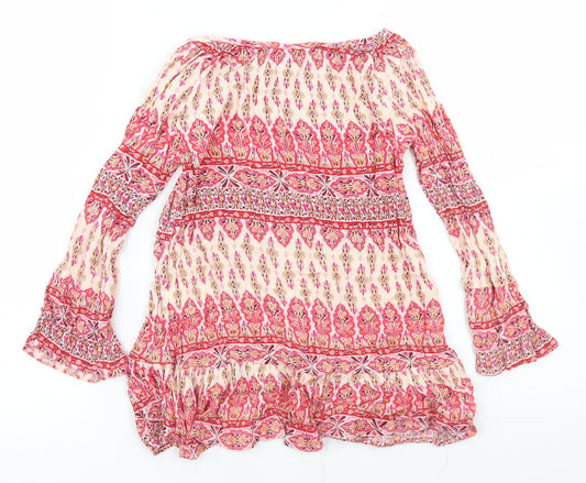 Miss E-vie Girls Pink Paisley Viscose Basic Blouse Size 12 Years Round Neck