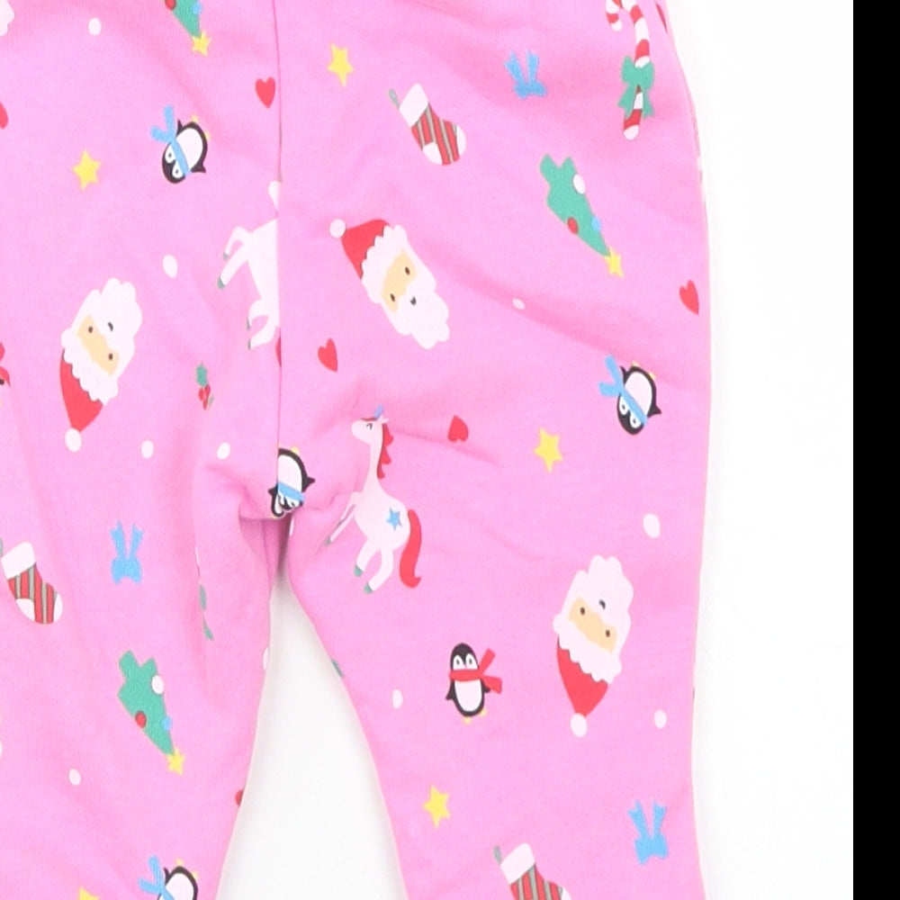 Brand and care label for Dunnes Stores girls’ pink geometric cotton jogger trousers, months drawstring - christmas doodles