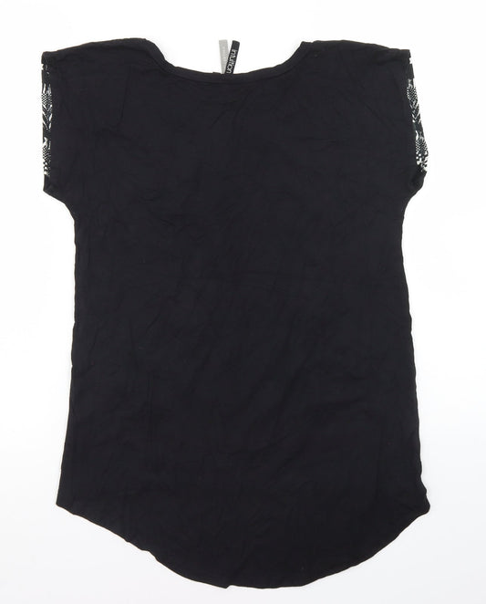 Intuition Womens Black Geometric Viscose Basic T-Shirt Size 12 Round Neck