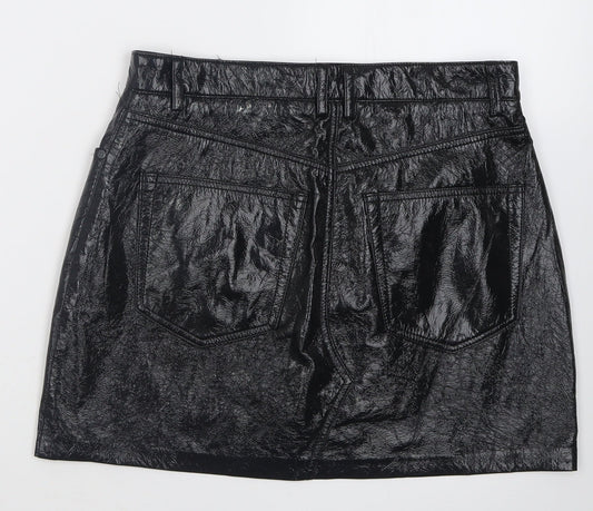 Pull&Bear Womens Black Polyurethane A-Line Size M Button