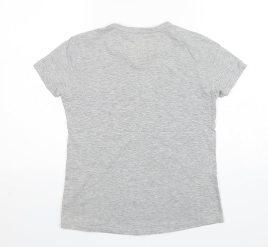 Stradivarius Womens Grey Cotton Basic T-Shirt Size S Round Neck
