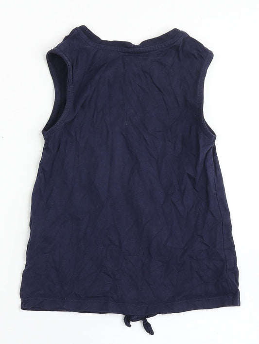 George Girls Blue 100% Cotton Basic Tank Size 6-7 Years Round Neck Push Lock