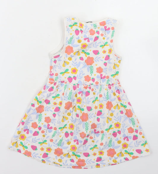 E-vie Angel Girls White Floral Cotton Skater Dress Size 2-3 Years Crew Neck
