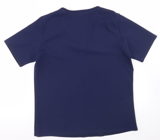 Gerard Womens Blue Polyester Basic Blouse Size 14 V-Neck