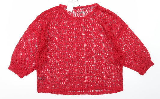NEXT Womens Red Round Neck Polyester Pullover Jumper Size 16