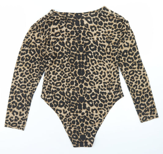 Styleplus Womens Brown Animal Print Viscose Bodysuit One-Piece Size M Snap