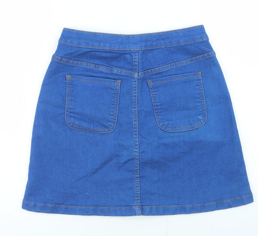 Parisian Collection Womens Blue Cotton A-Line Skirt Size 10 Button