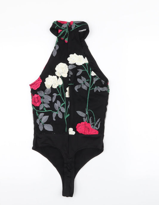Girl in mind Womens Black Floral 100% Polyester Bodysuit One-Piece Size 8 Snap