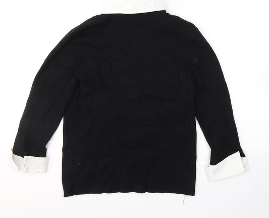 Debbie Morgan Womens Black Cotton Jersey Blouse Size L V-Neck