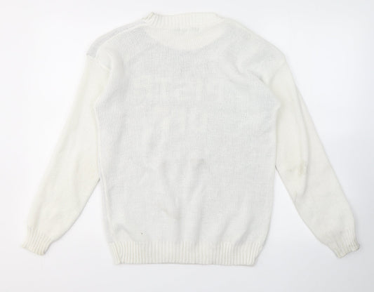 PRETTYLITTLETHING Womens White Round Neck Acrylic Pullover Jumper Size S