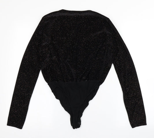 Missguided Womens Black Polyester Bodysuit One-Piece Size 10 Snap