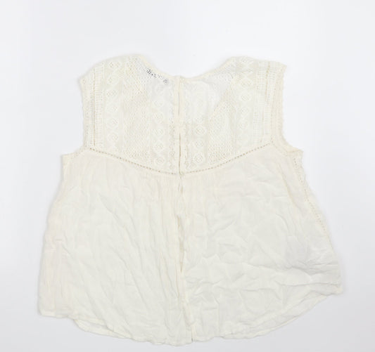 Mango Womens Ivory Viscose Basic Blouse Size M Round Neck