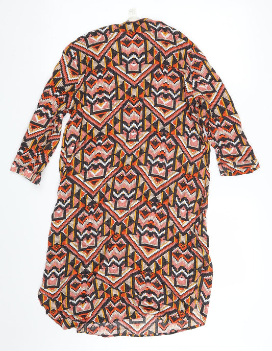 H&M Womens Multicoloured Geometric Viscose A-Line Size 10 Scoop Neck Button