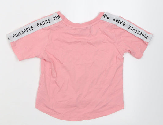 Pineapple Girls Pink Cotton Cropped T-Shirt Size 5-6 Years Crew Neck Pullover