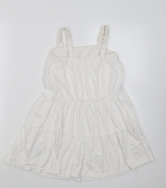 Marks and Spencer Girls White Cotton A-Line Size 5-6 Years Square Neck Pullover
