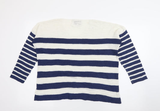 Capri Womens Blue V-Neck Striped Viscose Jumper Size XS