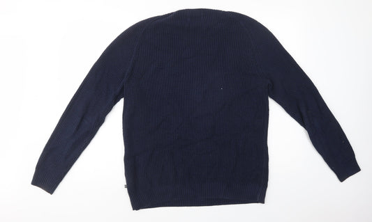East West Mens Blue Crew Neck Cotton Pullover Jumper Size L