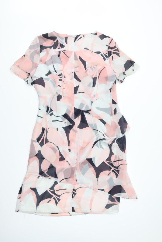 Hermann Lange Womens Pink Geometric Polyester Shift Size 10 Scoop Neck Zip