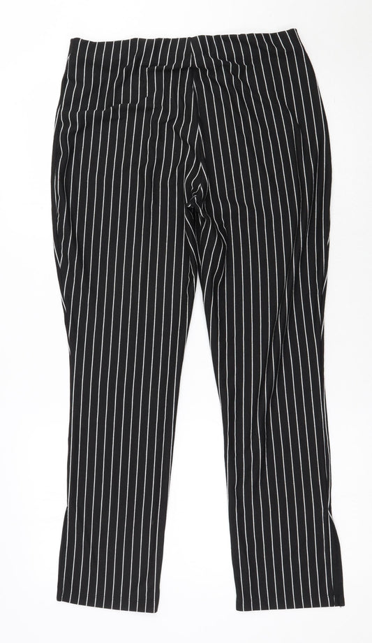 Zara Womens Black Striped Polyester Trousers Size XL L27 in Regular
