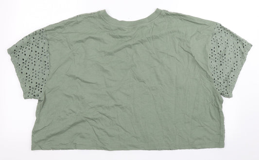 Miss Selfridge Womens Green 100% Cotton Cropped Polo Size L Round Neck