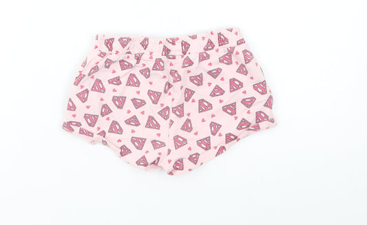 Supergirl Girls Pink Geometric Cotton Sweat Shorts Size 6-7 Years Regular Drawstring