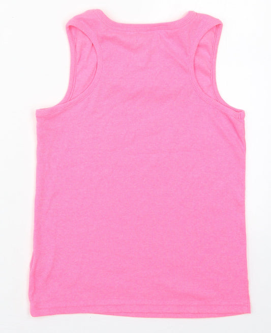 Blue Zoo Girls Pink Cotton Basic Tank Size 11-12 Years Round Neck Pullover