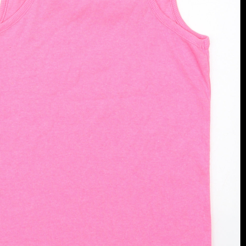 Brand and care label for Blue Zoo girls’ pink cotton basic tank, size 11-12, years round neck pullover