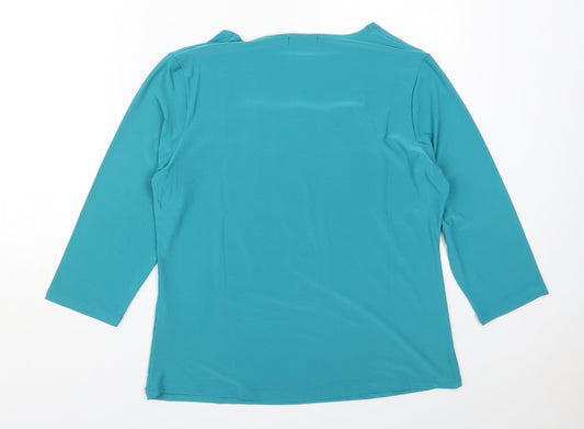 Red Coral Womens Blue Polyester Basic T-Shirt Size L Square Neck