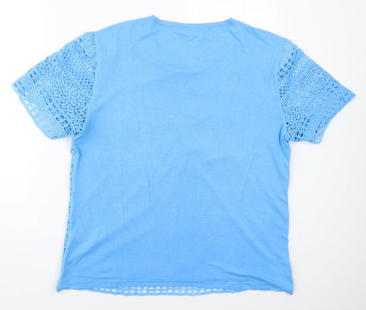 Mudflower Womens Blue Polyester Basic T-Shirt Size L Round Neck