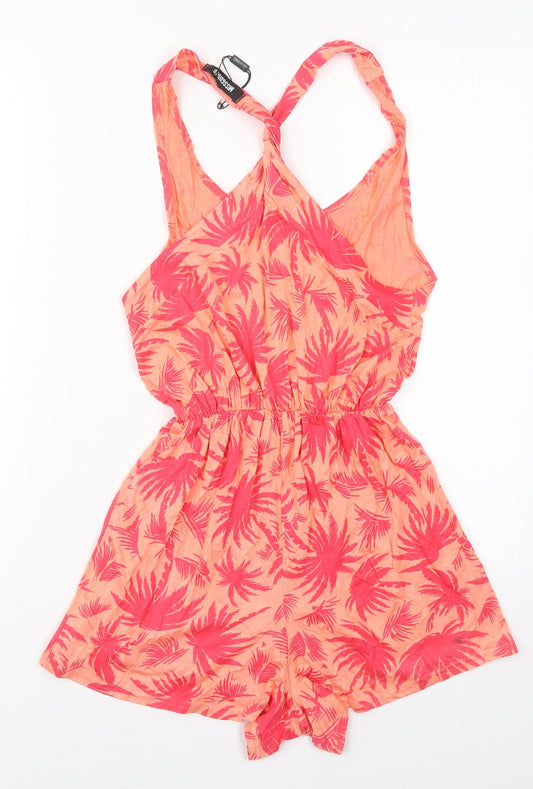 Missguided Womens Pink Floral Viscose Playsuit One-Piece Size 6 Pullover