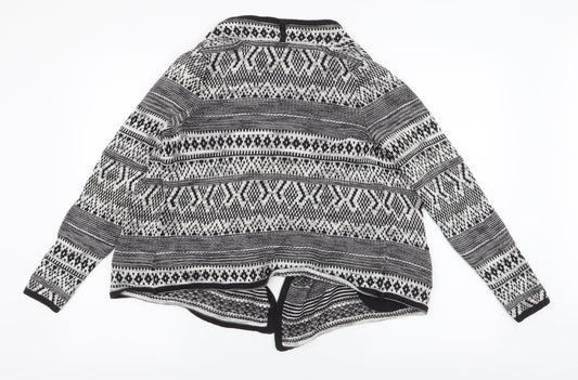 Marks and Spencer Womens Black Collared Geometric Cotton Cardigan Jumper Size 8 - Waterfall
