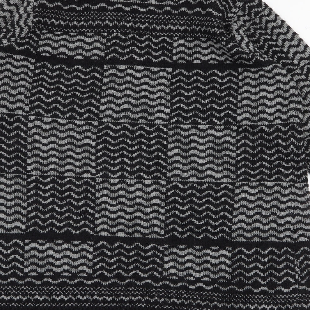 BM Collection Womens Black Collared Geometric Acrylic Cardigan Jumper Size M