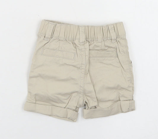 F&F Boys Beige Cotton Cropped Trousers Size 3-6 Months Button