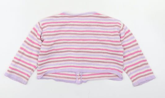 Marks and Spencer Girls Pink Striped Acrylic Cardigan Jumper Size 18-24 Months Button