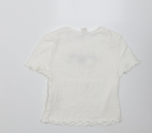 SheIn Girls White Cotton Cropped T-Shirt Size 9 Years Crew Neck Pullover - if you can be anything be kind