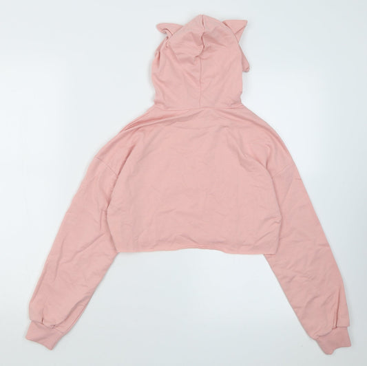 SheIn Girls Pink Cotton Pullover Hoodie Size 10 Years Pullover - Cropped