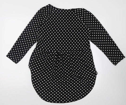 Apricot Womens Black Polka Dot Polyester Tunic Blouse Size S Crew Neck