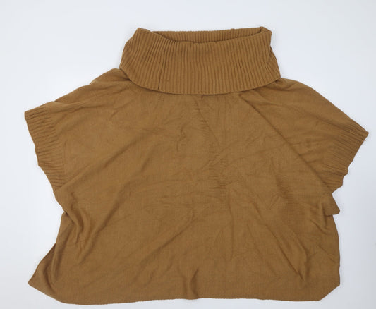 h7m Womens Brown Roll Neck Acrylic Cape Jumper One Size