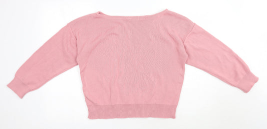 PRETTYLITTLETHING Womens Pink Boat Neck Acrylic Pullover Jumper Size S