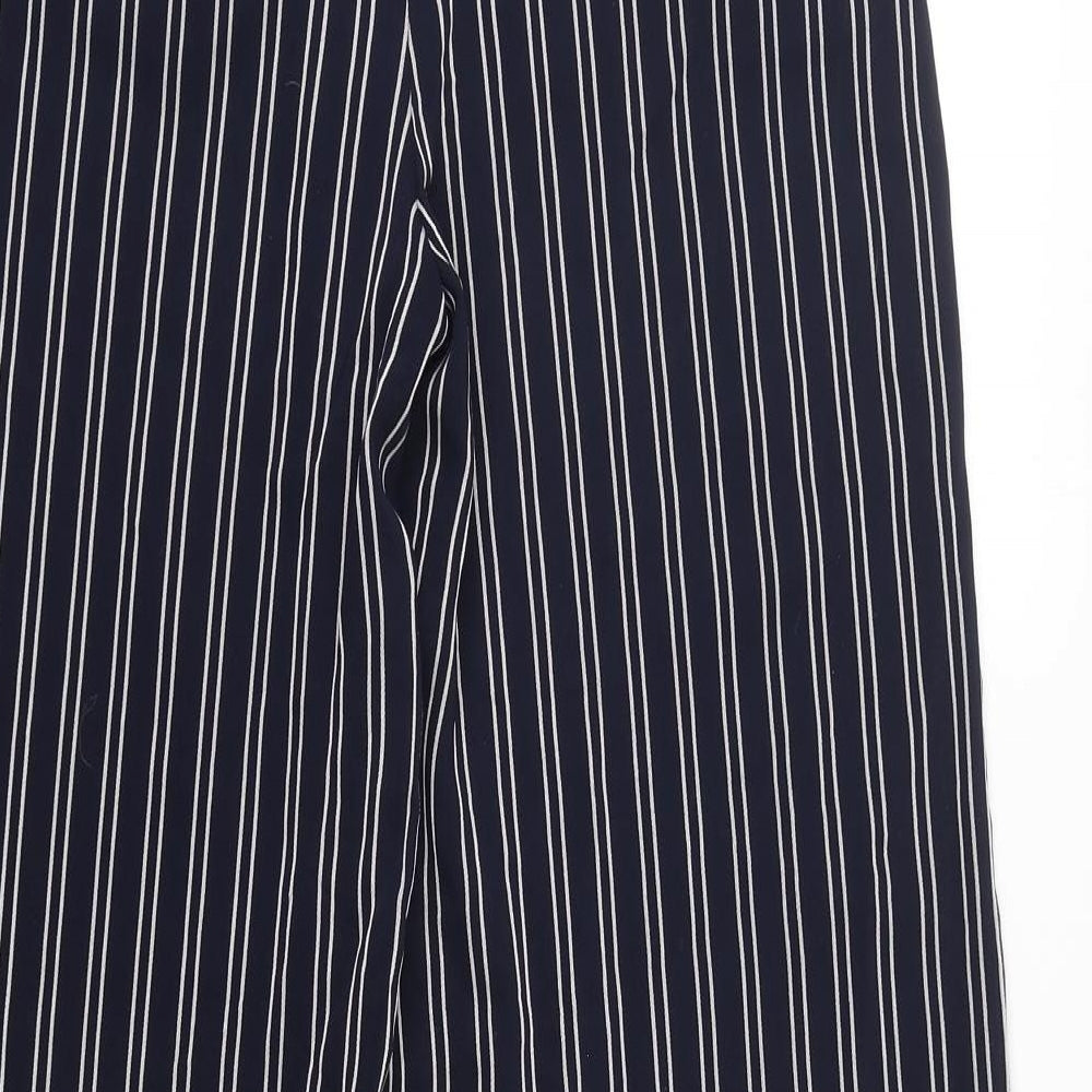 H&M Womens Blue Striped Polyester Trousers Size 6 L31 in Regular
