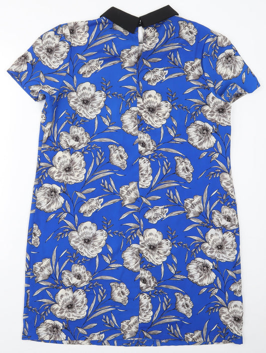 Atmosphere Womens Blue Floral Polyester Shift Size 16 Collared Button
