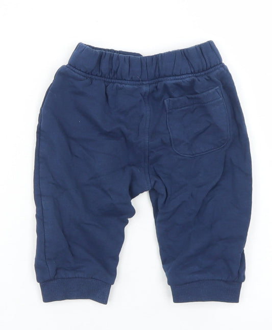 Marks and Spencer Boys Blue Cotton Jogger Trousers Size 6-9 Months Drawstring