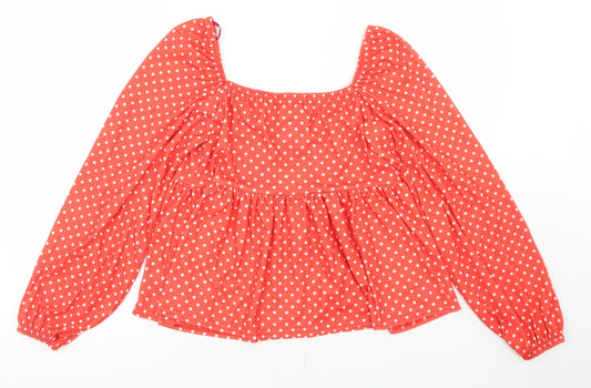 In the Style Womens Red Polka Dot Polyester Cropped Blouse Size 18 Square Neck - Peplum
