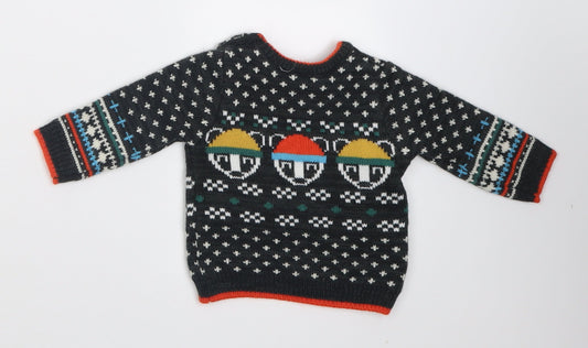 Mini Club Boys Grey Geometric Acrylic Pullover Jumper Size 0-3 Months Button