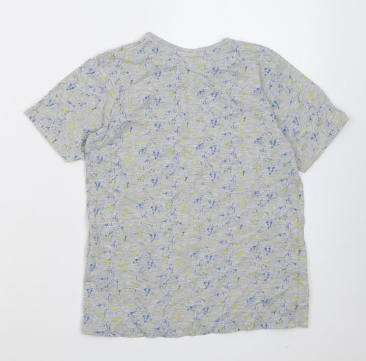 Primark Boys Grey Patchwork Cotton Basic T-Shirt Size 8-9 Years Crew Neck Pullover