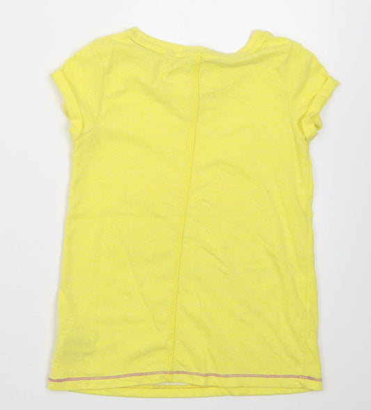 NEXT Girls Yellow Polyester Basic T-Shirt Size 7 Years Crew Neck Pullover